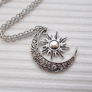 silver sun and moon necklace fashion necklace celestial necklace handmade jewellery sun necklace moon necklace silver necklace gift for her