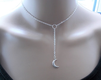 silver choker - moon choker - silver chain choker - dainty choker