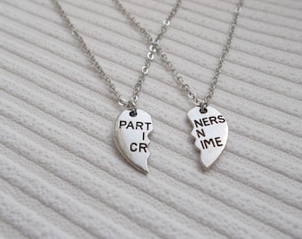 best friend gift set of two necklaces - partners in crime silver necklace set