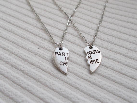 best friend gift set of two necklaces - partners in crime silver necklace set