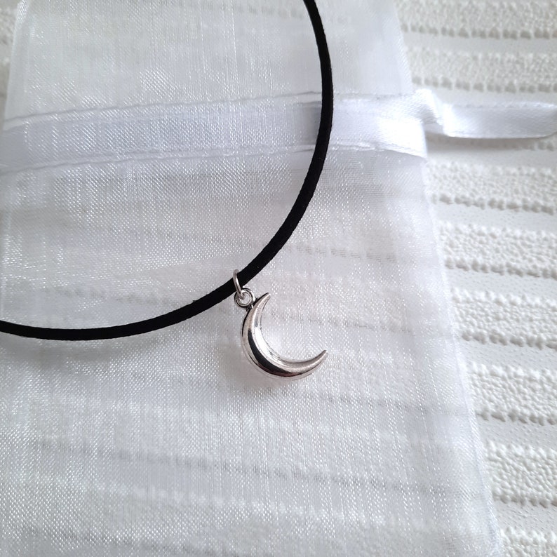 Moon Choker Necklace, a Black Cord Choker With Silver Moon Charm - Etsy