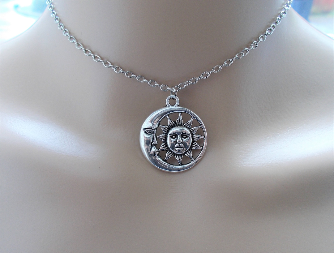 Sun and Moon Choker Silver Choker Necklace Gift for Women Celestial ...