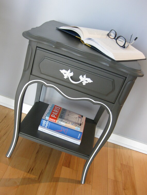 Items similar to SOLD Dark grey bedside Table retyped extra on Etsy