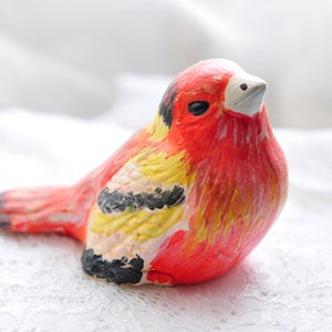 Ceramic Bird Figurine, Decorative Handmade Bird, Ceramic Souvenir, Gift for Birds Lover, Ceramic Table Decoration, Red Bird