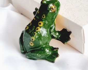 Handmade Ceramic Frog Figurine: Green Collectible Souvenir