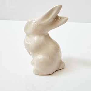 White Ceramic Bunny Figurine, Small Table Decor