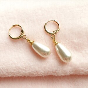 Handmade White Pearl Drop Earrings: Gold Plated Bridal Jewelry