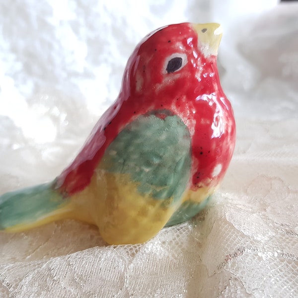 Red yellow colors ceramic bird, handmade, ready to ship, gift for her, gift for him, family gift, home design, souvenir
