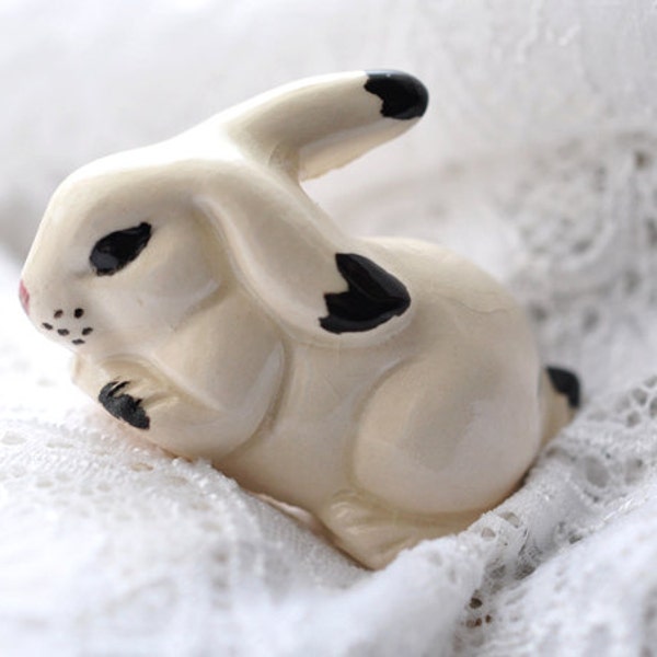 Cute little bunny, handmade ceramic bunny, little souvenir, table figurine, friendship gift, two colors white and black bunny figurine