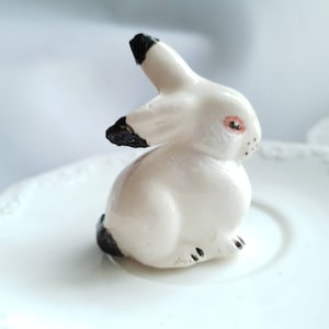 Ein kleiner Keramikhase, kleines Andenken für Freund, kleines Andenken für Freund, weißer schwarzer Hase, Tischdekor, Keramikandenken