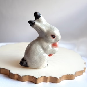 Handmade Ceramic Bunny Figurine: Gray Home Decor Souvenir