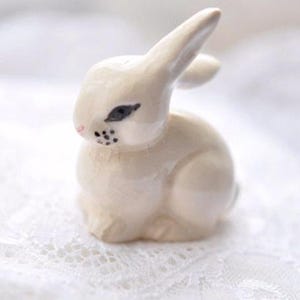 Handmade Ceramic Bunny Figurine: Tiny White Rabbit Decor