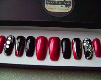Metallic Red Nails Etsy