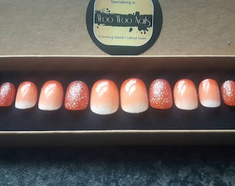 Gel Nails | Orange Ombre | Hand Painted False Nails | Press on Nails | Pop on Nails | Reusable | Custom