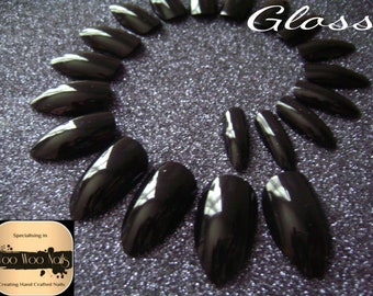 Black Custom | HALLOWEEN | Goth | Hand Painted False Nails | Press on Nails | Cured Gel Polish | Gloss