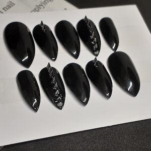 Gothic Punk Halloween | Press ons | Gel Nails  | Cured | Glue on Nails | Reusable | Painted False Nails | Black Spikes Cone Gloss Matte