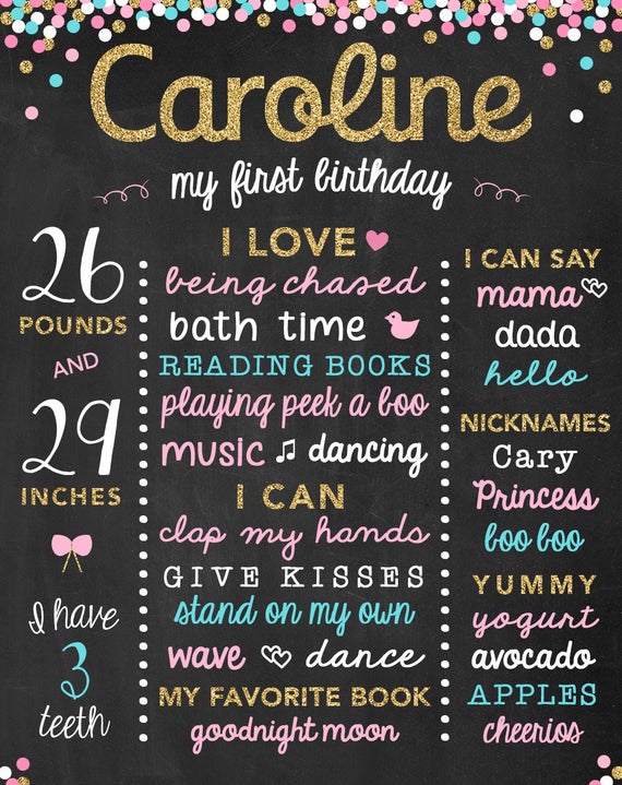 gold 1st birthday poster