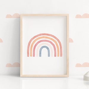 Rainbow Neutral Boho Nursery Kids Wall Art Neutral Rainbow Digital Print Nursery Wall Decor Natural Colors Baby Room Boho Art image 1