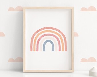 Rainbow Neutral Boho Nursery Kids Wall Art Neutral Rainbow Digital Print Nursery Wall Decor Natural Colors Baby Room Boho Art