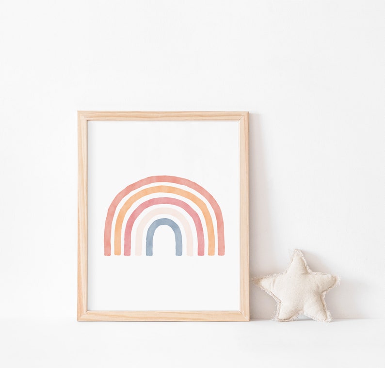 Rainbow Neutral Boho Nursery Kids Wall Art Neutral Rainbow Digital Print Nursery Wall Decor Natural Colors Baby Room Boho Art image 2