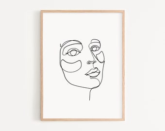 Woman Line Drawing Portrait | Minimal Line Illustration | Female Line Art Poster | Boho Living Room Woman One Line Art