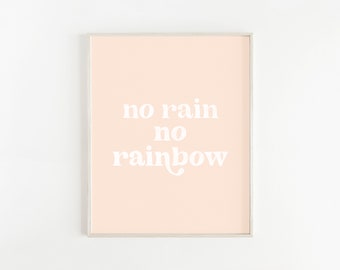 Inspirational Boho Poster | Peach Print | Boho Quote Print | Motivational Poster |White and Coral Wall Art | No Rain No Flowers