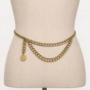 Vintage womens belt Gold Tone Curb Chain Belt heavy chunky Draped coin Cabi Womens 90 main image 3