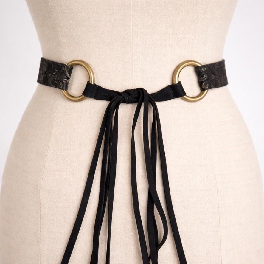 WCM New York Black Calf Hair Leather Paisley O-Ring Tie Waist Belt Size Small WCM New York Black Calf Hair Leather Paisley O-Ring Tie  main image 4