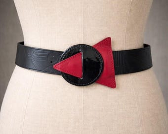 Vintage 80s That’s Me! Memphis Group Style Geometric Leather Belt size Medium
