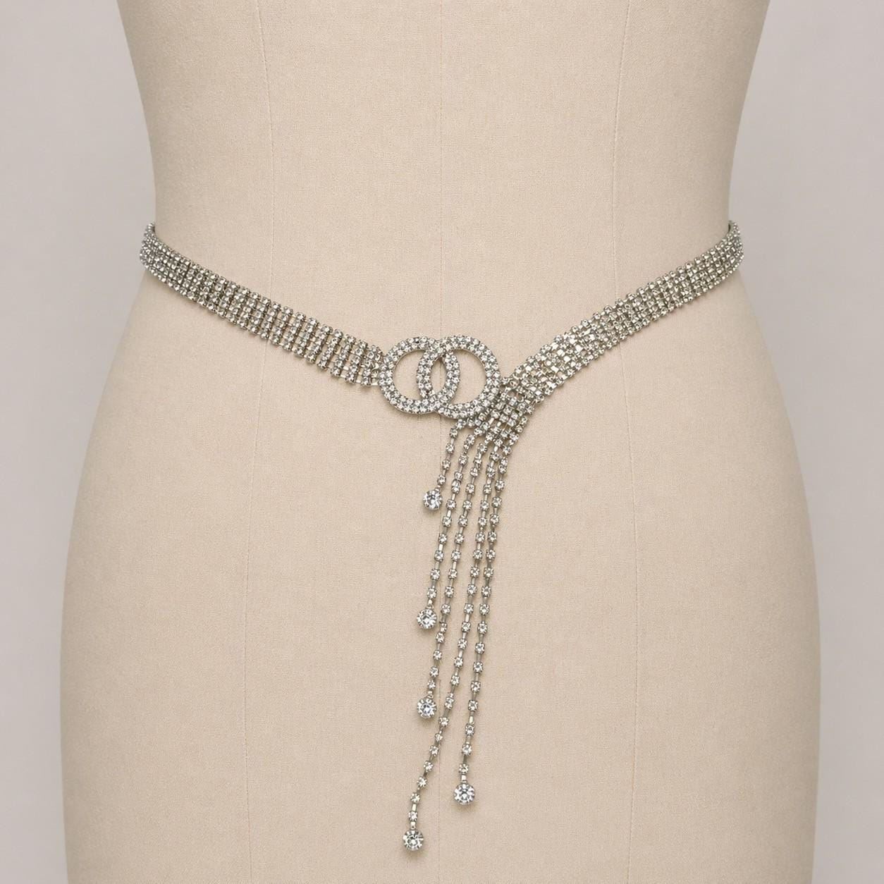 Elegant Vintage Rhinestone And Gold Tone Chain Belt, 44\