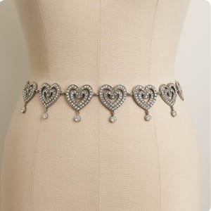 Brighton vintage statement Belt Rhinestone silver Hearts Chain Size XL Concho image 5