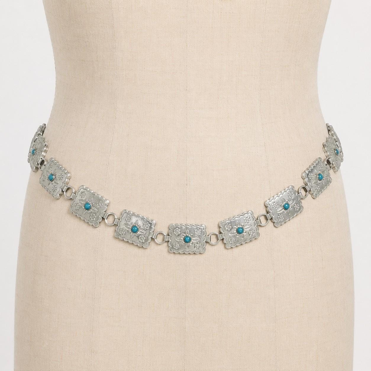 Western Concho Belt Silver Turquoise Leather Tie Boho Cowgirl Stamped Floral ARIAT Women main image 2