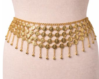 Vintage Gold Münze Bauchtänzerin Gürtel Boho Tribal Kette Hüftgürtel Einheitsgröße