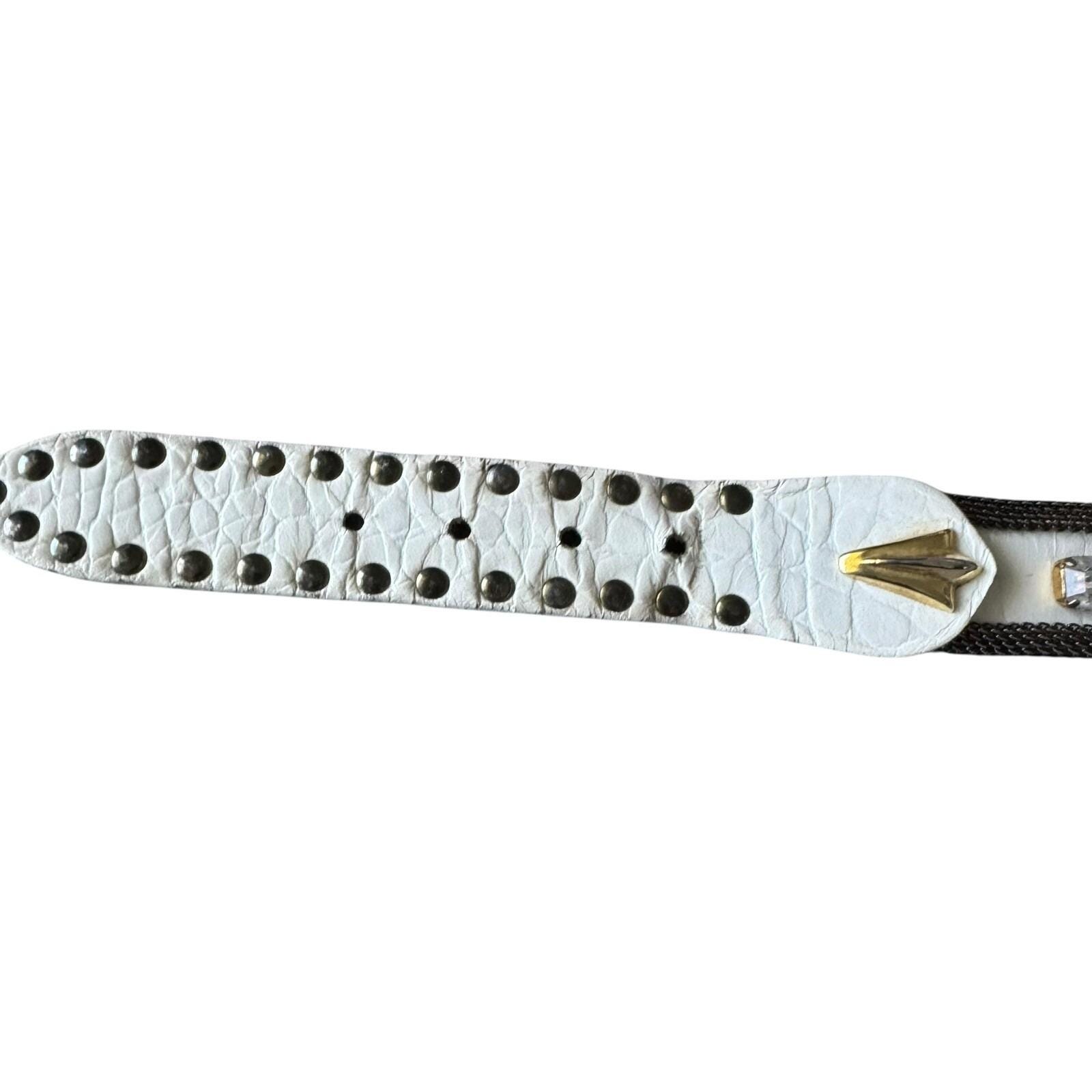 Vintage Sand Castle NY White Leather Belt Studded Studs  display picture 1
