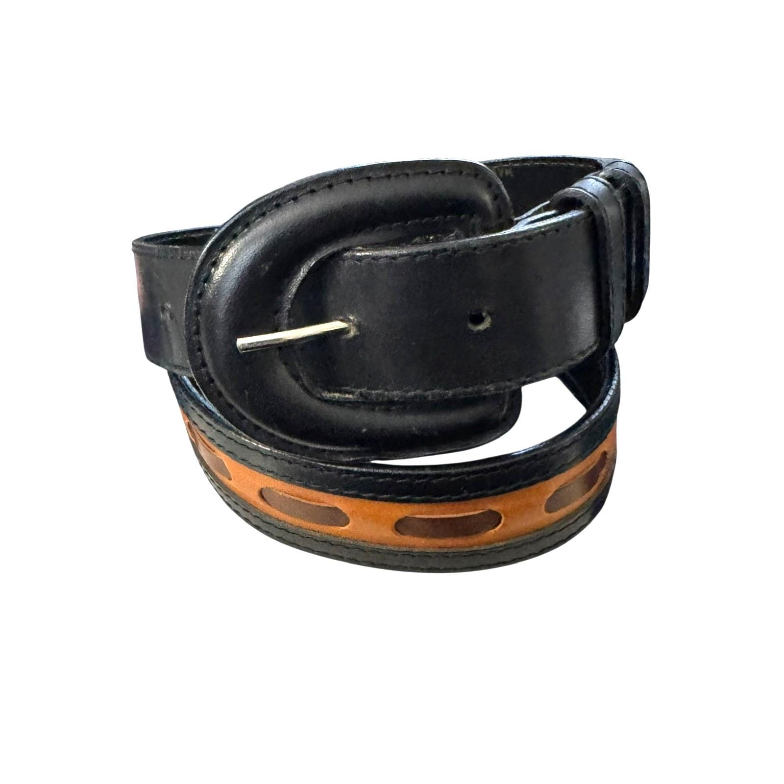 Ginnie Johansen Vintage Black Leather Belt with Tan Interior and Rounded Buckle Ginnie Johansen Belt - Etsy main image 4