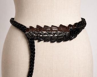 Cinturón de cuero trenzado vanguardista para mujer, estilo vintage, color negro, marrón y cocodrilo.