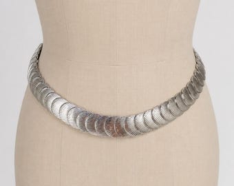 Vintage Art Deco Silver Scallop Seashell Scale Stretch Belt Statement Elastic