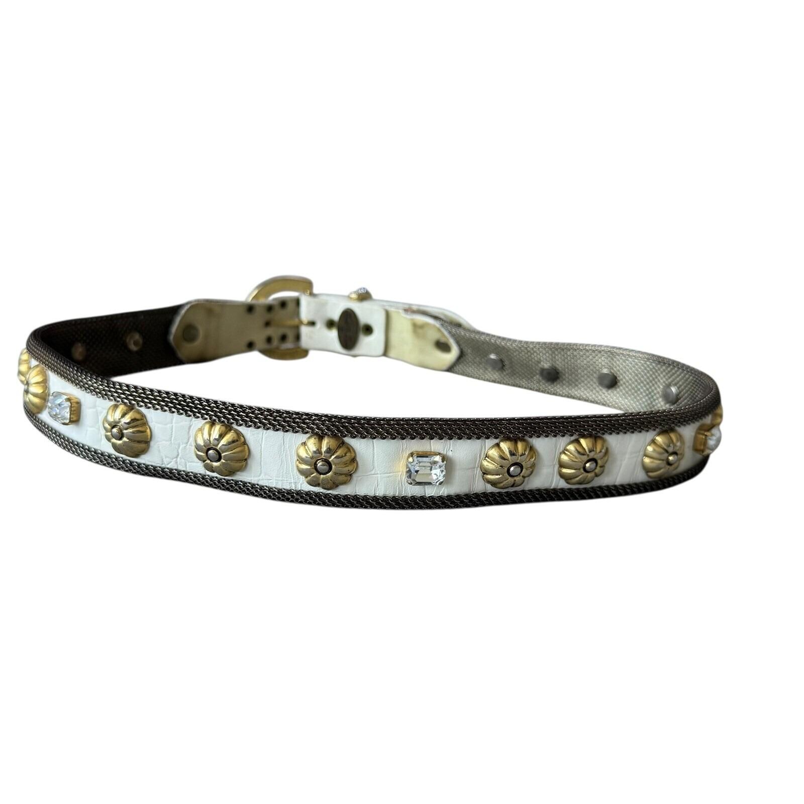 Vintage Sand Castle NY white leather belt studded studs embellished womens med Sand Castle New York Leather Jewel Embellished Belt main image 4