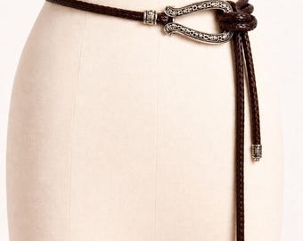 Brighton Vintage Brauner Double Barrel Geflochtener Leder Gürtel Damen Größe small med