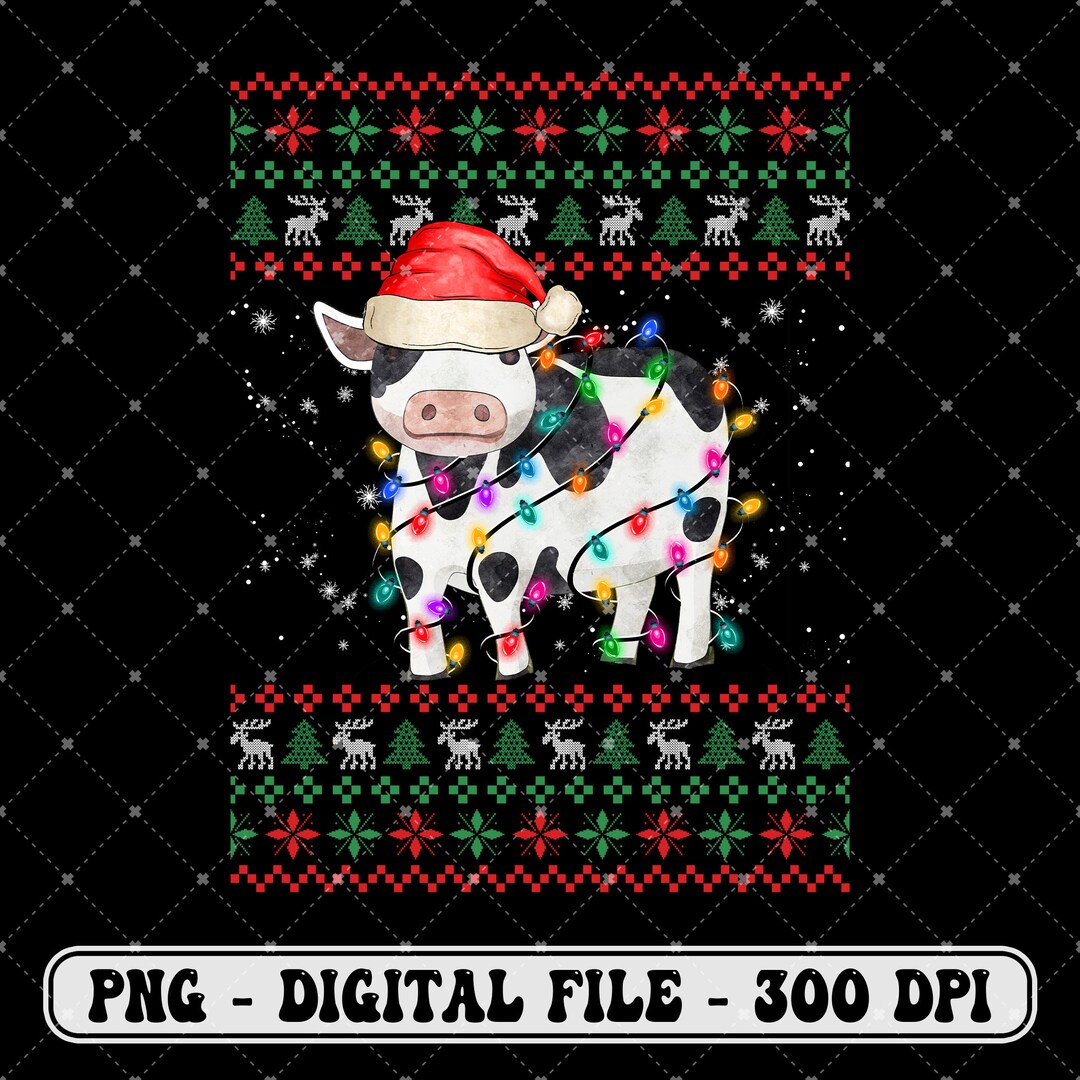 Cute Cow Ugly Christmas Sweaters PNG Cow Christmas Light PNG Etsy