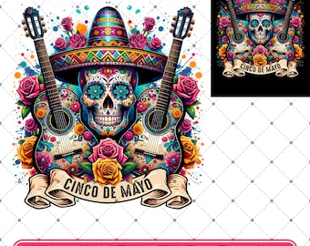 Cinco De Mayo PNG, Mexican Skull Png, Mexican Skull With Flowers PNG, Sombrero Png, Digital download