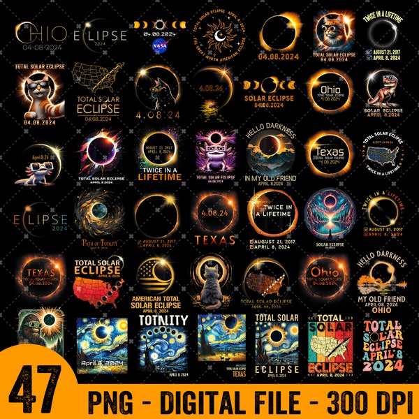 40+ Totale Sonnenfinsternis 2024 PNG-Bundle, Amerika Totality Spring 4.08.24 Png, Totale Sonnenfinsternis 8. April 2024 Digitaler Download