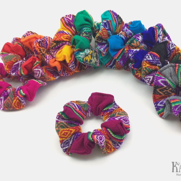 Scrunchie - Color Fabric Ethnic Hair Ties, Boho Aztec Hair Elastic, Ponytail Holder, Bun Tie, Spring Fashion, Gift for her, Party Favor