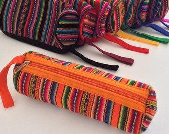 Ethnic Pencil Pouch, Multicolor Handmade Zipper Pouch, Boho Style, Back to School Office Supply Pencil Case, Peruvian Fabric, Special Gift