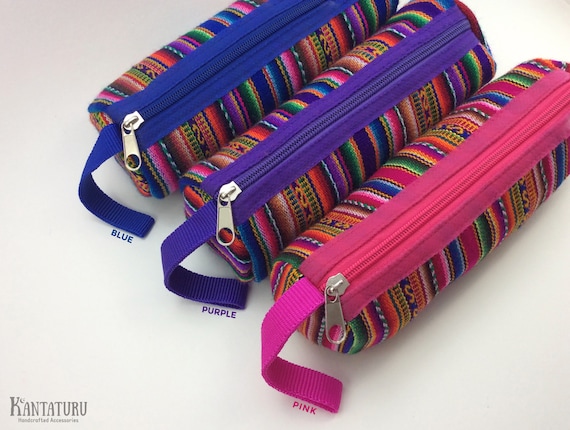 Ethnic Pencil Pouch, Multicolor Handmade Zipper Pouch, Boho Style