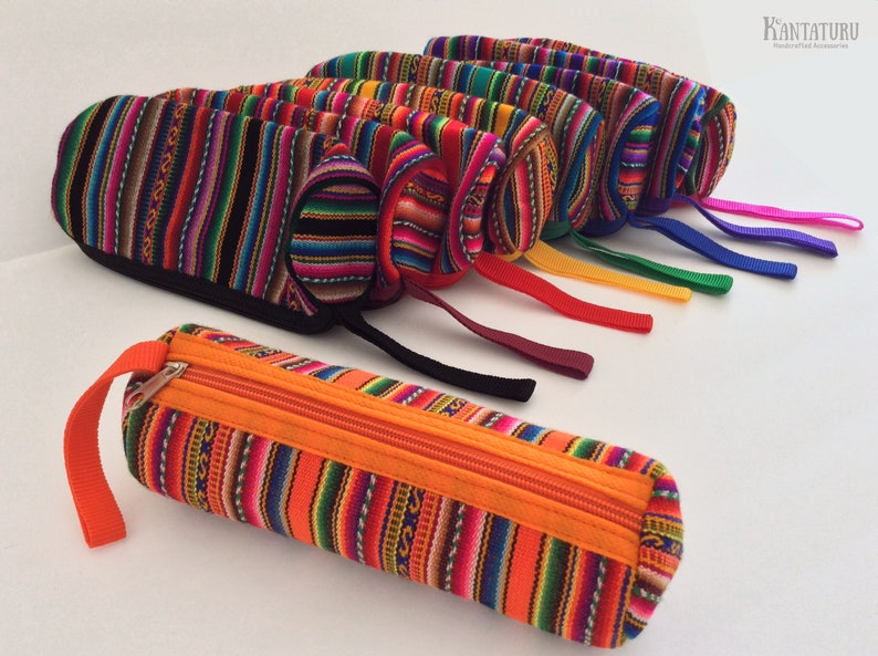 Ethnic Pencil Pouch, Multicolor Handmade Zipper Pouch, Boho Style, Back to School Office Supply Pencil Case, Peruvian Fabric, Special Gift image 1