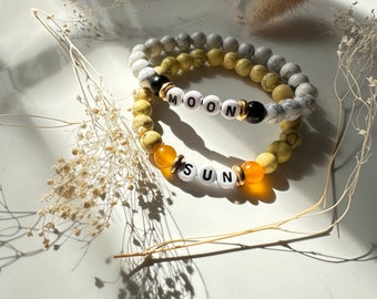 Sun and Moon Bracelets, Set of 2 Relationship Bracelets Couples Jewelry Companion, Long Distance Bracelet,