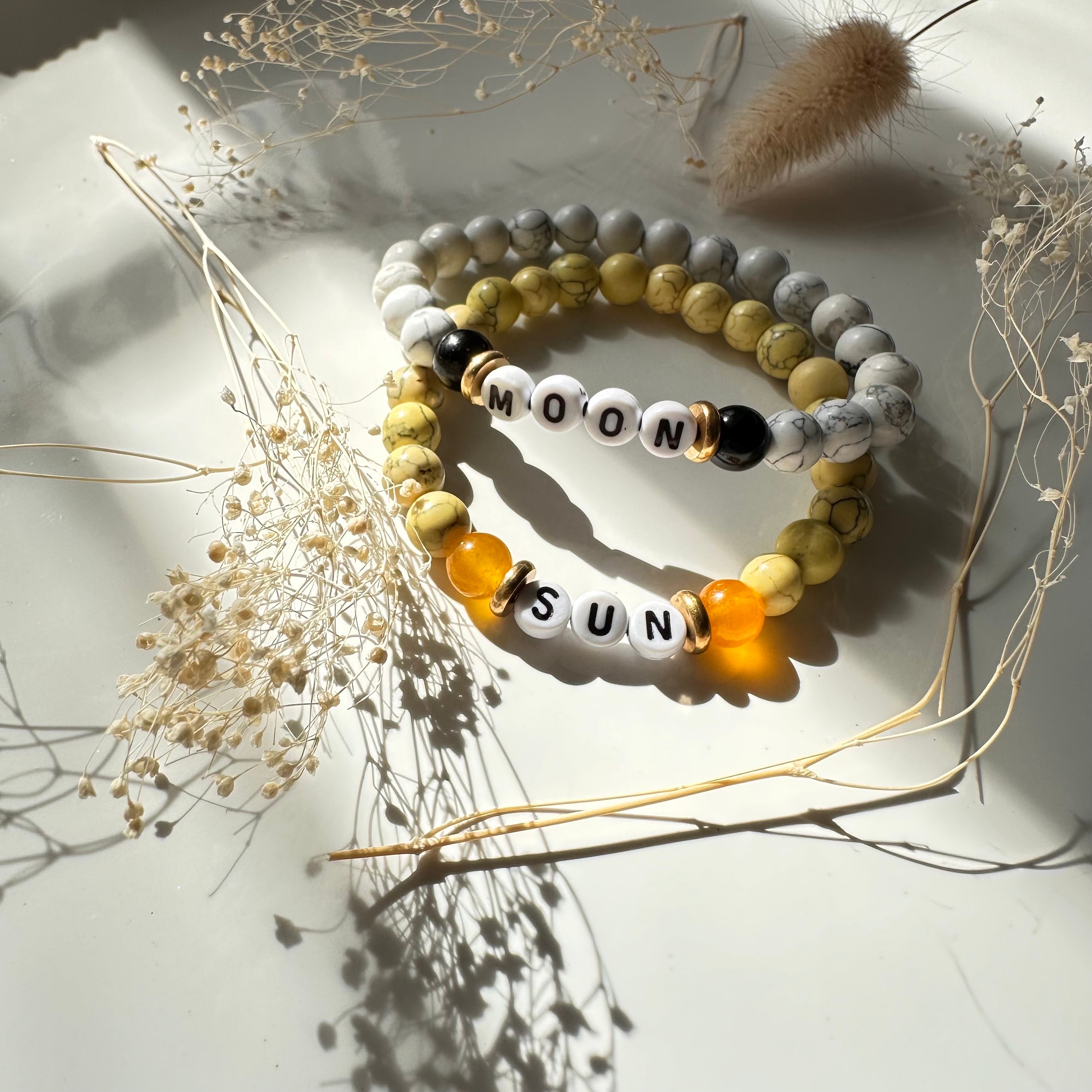 JunyiDIY Couples Long Distance Bracelet Set - Heart Puzzle Sun & Moon Bracelets, His & Hers Jewelry
