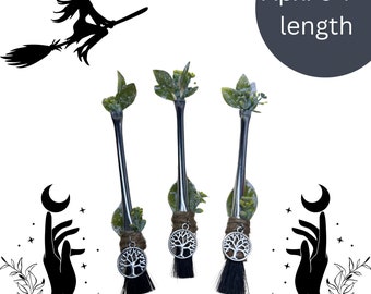 Miniature Witches Besom: Green Witch Altar Broom with Tree of Life Charm