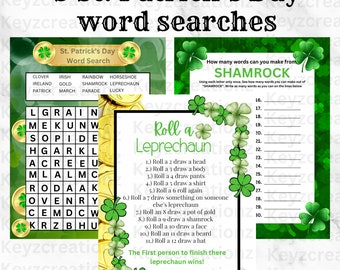 St. Patricks Day Game Bundle, Wordsearch, Printable Stationary, Digital Download, PDF , Holiday Games, Fun Kid Games